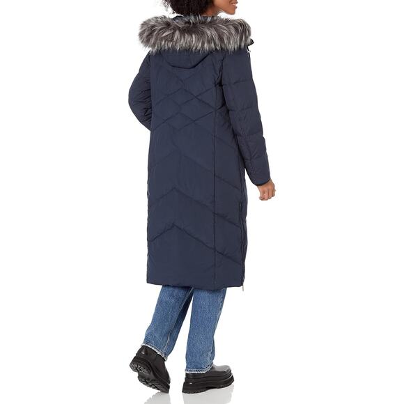 NWT Andrew Marc Phoebe Down-Filled Faux Fur Trim Zip Front Long Coat Blue Size S - Picture 2 of 16